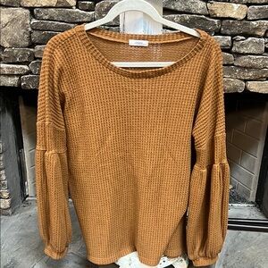 Rust Waffle Knit Long Sleeve Top
